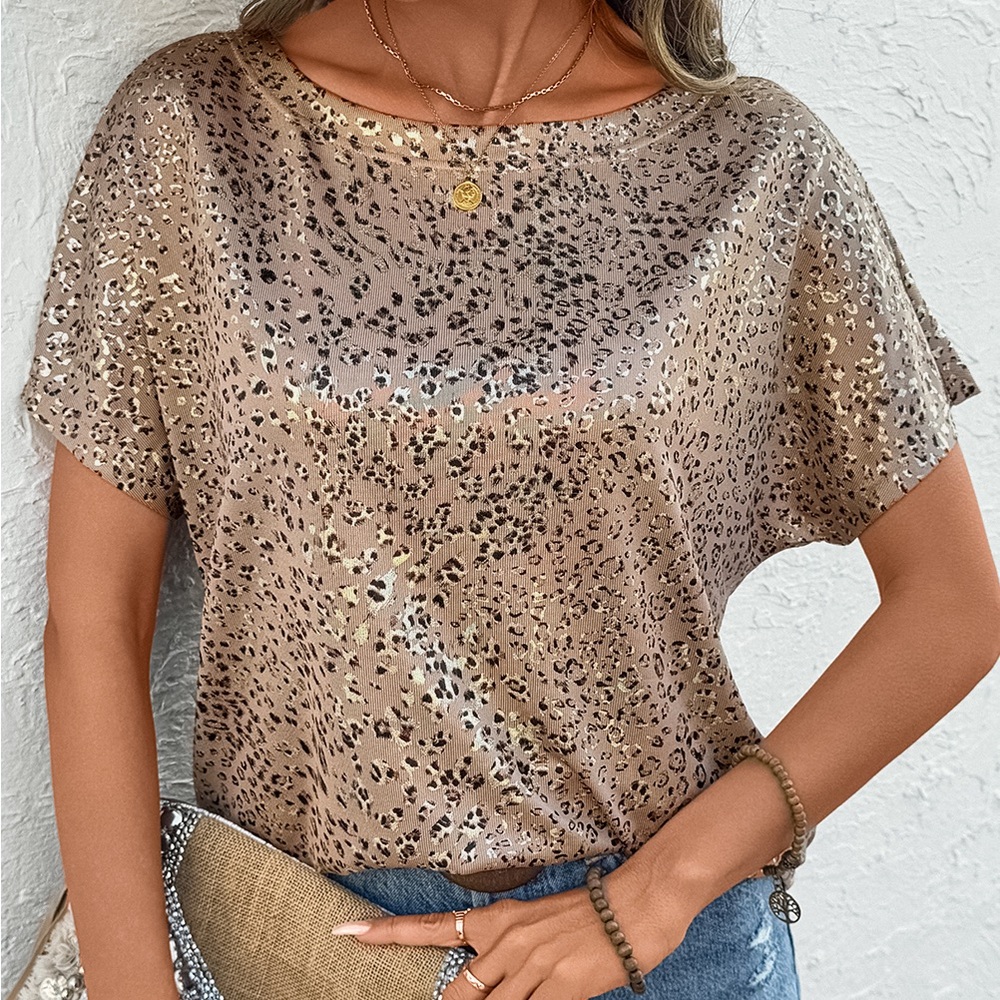 Metallic Gold Leopard Print Women's Top